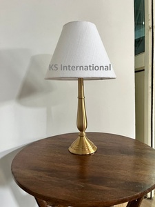 <b>Gold</b> Brass Silent Design Cylinder <b>Table</b> Lamp with Fabric Shade for Birthday <b>Bedside</b> Desk Light Bedroom Hotel - Product Image 1
