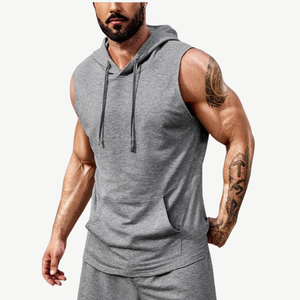 Men's Hooded Sleeveless Tank Top Solid <b>White</b> French Terry Knitted Casual Sweatshirt Summer Drawstring Fit Customized Colors - Product Image 6