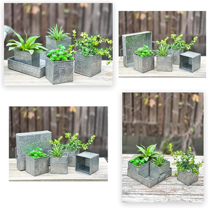 Set of 4 Shabby Chic <b>Small</b> Vintage <b>Vase</b> Farmhouse Flower Planter, Rustic Galvanized Metal Pots with Metal Tray Planter - Product Image 2