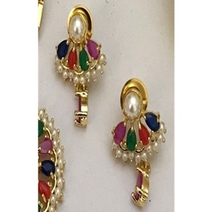 Ensemble collier et boucles d'oreilles Mala en laiton plaqué or de qualité supérieure, avec de véritables perles, pour mariage, fiançailles, soirée, pour femmes - Product Image 2