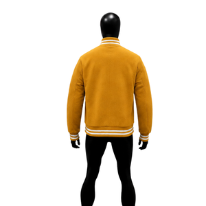 Chaqueta Varsity Premium de Lana Dorada para Hombre, Chaqueta de Béisbol Personalizada con Letras, Cuello, Puños y Dobladillo Acanalados con Rayas Blancas, Clásica - Product Image 2