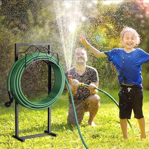 Support de tuyau d'arrosage robuste autoportant en métal, organisateur de tuyaux d'eau extérieur avec piquets de fixation au sol, support de patio - Product Image 5