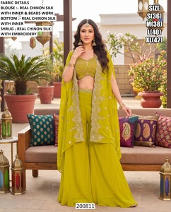 Traditional Bandhani Embroidered Net Quick Dry <b>Kurta</b> <b>Women</b> Chinon Green Floor Length Regular Fit India Pakistan - Product Image 1