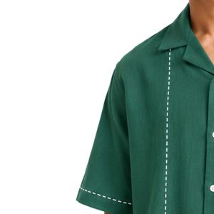เสื้อเชิ้ตคิวบาคอปกสีเขียว แขนสั้น ปักลายสีขาว ผ้าฝ้ายลินิน ติดกระดุม ลำลอง แฟชั่นชายหาดฤดูร้อน - Product Image 3