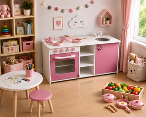 Jouet de cuisine en bois pour enfants, fabriqué en pin américain durable, bords arrondis sécurisés, robuste et coloré, adapté aux enfants de 2 à 7 ans. - Product Image 1