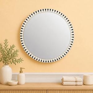 <b>Round</b> Decorative Bone Inlay Wall <b>Mirror</b> With <b>Black</b> Teardrop Pattern Modern Glass <b>Frame</b> For Home Bathroom Decoration - Product Image 3
