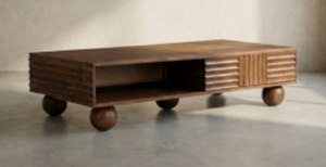 Mesa de Centro Moderna de Estilo Mid-Century, de Madera, con Almacenamiento y Patas Redondas, Hecha a Mano, Ecológica, Fácil de Limpiar, Mueble para Sala de Estar - Product Image 1