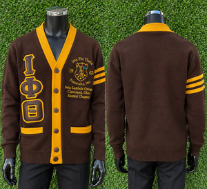 Iota Phi Theta Winter Solid Varsity Chenille Knit <b>Cardigan</b> Sweater Embroidered University Badge Sleeve Logo OEM ODM Factory - Product Image 4