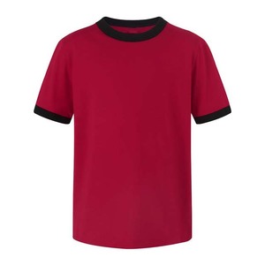 <b>Red</b> Men's Regular Fit Short Sleeve T-Shirt With <b>Black</b> Contrast Trim O-Neck Casual Knitted Solid Color <b>Top</b> - Product Image 5