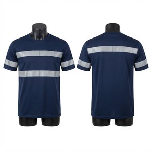 เสื้อยืดทำงานผู้ชาย ผ้าโพลีเอสเตอร์พรีเมียม 180 GSM สีกรมท่า แถบสะท้อนแสง ปักโลโก้ได้ตามต้องการ เสื้อผ้าทำงานแบบมองเห็นได้ชัดเจน ทรงเข้ารูป - Product Image 1