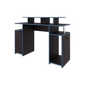Escritorio Minimalista para Juegos con Detalles Azules y Estante Elevado para Monitor - Product Image 3