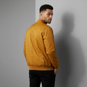 Blouson Bomber Homme Haute Qualité Couleur Moutarde Col Rabattu Fermeture Éclair Décontracté Automne Coupe Droite Couleur Unie Polyester - Product Image 6