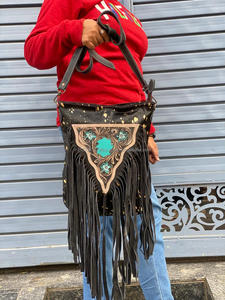 New Best Seller Hand Tooled Leather Western Women Crossbody Purse Hair on Cowhide Fringe Conceal Carry Genuine Leather <b>Handbag</b> - Product Image 2