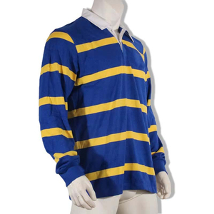 Polo de rugby à manches longues en coton épais personnalisé pour homme, col contrastant rayé blanc, maillot de sport en coton respirant - Product Image 1
