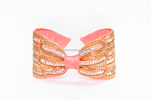 Diadema de corona de terciopelo Coral, bordado de tubo dorado, hecho a mano, de lujo, Vintage, impermeable, accesorio para el cabello para fiesta nupcial - Product Image 3
