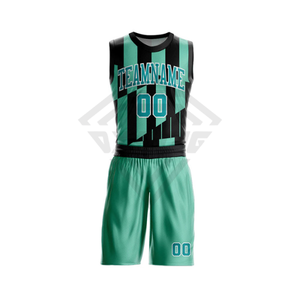 Conjunto de Uniforme de Baloncesto Sublimado Personalizado, Fabricante OEM, Uniforme Deportivo con Rayas Turquesa y Negras, Ropa Deportiva para Equipos - Product Image 2