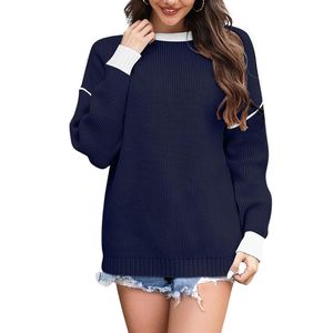 Suéteres de Lana con Micro Rayas Personalizados para Mujer, Color Taupe Marrón, Cuello Redondo, Tejido Fino, Manga Larga, Diseño de Punto - Product Image 6