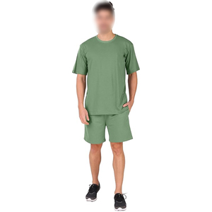 ชุดนอนเสื้อยืดแขนสั้นคอปกทรงโอเวอร์ไซส์ผ้าคอตตอนผสมถักสีเขียวล้วนใส่สบายสไตล์ลำลองสำหรับฤดูร้อนรุ่นใหม่ล่าสุด - Product Image 1