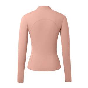 Veste de yoga athlétique pour femme, col montant, fermeture éclair intégrale, manches longues, respirante, légère, haute élasticité, coupe ajustée, haut d'entraînement - Product Image 3