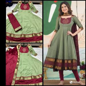 Robe longue ethnique VASTRA COTTAGE en soie jacquard brodée avec doublure complète et dupatta, manches longues, pour femme, idéale pour les fêtes et les occasions festives - Product Image 5