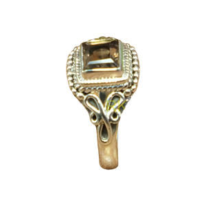 แหวนควอตซ์สโมคกี้ทรงสี่เหลี่ยมแบบวินเทจ |   แหวนเงินแท้ 925 ลายฉลุทำมือ |   เครื่องประดับอัญมณีสไตล์โบราณสำหรับผู้หญิง - Product Image 1