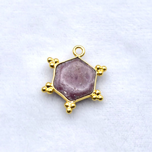 Rhodonite Hexagon Wheel Pendant 10mm Gold Plated Bezel Set Gemstone Charm For Necklace <b>Earring</b> Jewelry Supply - Product Image 3