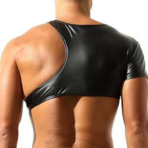 เสื้อกั๊กหนัง PU บุขนหนานุ่มสไตล์ลำลองสำหรับผู้ชาย ติดกระดุมแบบปกปิด เสื้อกล้ามผู้ชายแบบ Wet Look ผ้าลาเท็กซ์ แขนกุด - Product Image 2