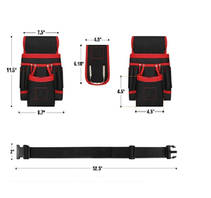 Heavy Duty Tool <b>Belt</b> With Multiple Pockets Black And <b>Red</b> Color For Workshop Use - Product Image 2