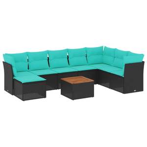Juego de sofás de patio de ratán sintético negro de 9 piezas con cojines, conjuntos de jardín - Product Image 2