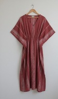 Kaftan Maxi Col V Femme en Coton 100% Lavable et Respirant, Style Bohème Décontracté Tie-Dye Bali, Haute Qualité Écologique pour Croisière