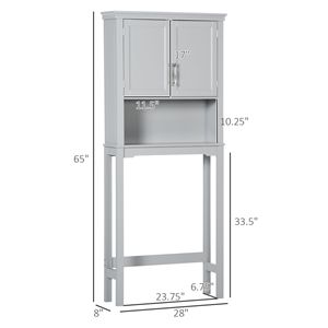 Mobiletto Moderno a Doppia Anta da Posizionare Sopra il WC, Organizzatore per Bagno Grigio con Ripiano Interno Regolabile - Product Image 3