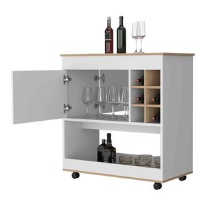 Carrello bar Texas a un'armadietto con sei scomparti per bottiglie, un pannello inferiore e quattro ruote - Product Image 6