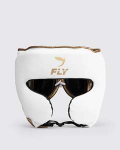 Fly Boxing Full Face Head Guard White Gold Leather Lace Up Closure Protective Gear <b>for</b> Adults Unisex Universal Style - Product Image 5