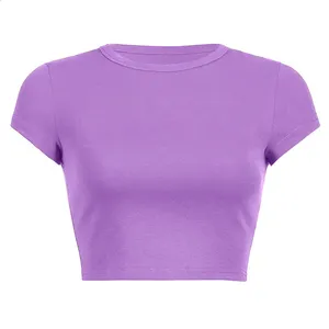 T-shirt court personnalisé à col rond en coton et élasthanne tricoté respirant pour femme avec imprimé - Product Image 1