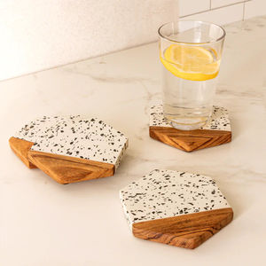 Sous-verres rectangulaires en bois style campagnard écologiques 4x4 avec résine époxy pour tasses à thé et mugs, en gros, sous-plats ArtisanVibe en stock - Product Image 6