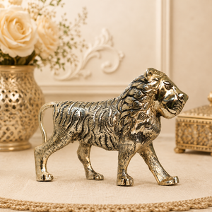 Figurine de lion traditionnelle en métal, sculpture d'animal sauvage avec crinière texturée et détails réalistes, pour la décoration de table de direction et de cheminée - Product Image 3