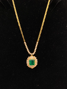 <b>Emerald</b> Cut Vintage IGI Certified 14K Gold Plated Zinc Alloy <b>Pendant</b> Women's Classic Solitaire Necklace Jewelry Gift - Product Image 2