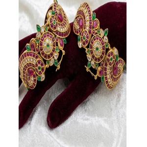 Stunning <b>Gold</b> Plated Flower Pattern <b>Bangle</b> Bracelet <b>Set</b> For Women Wedding Vintage Style Alloy Jewelry With Zircon Stones - Product Image 1