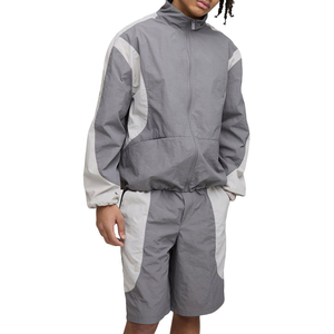 Ensemble court coupe-vent personnalisé en polyester et nylon, respirant, imprimé, veste et short, survêtement d'hiver zippé 2 pièces - Product Image 4