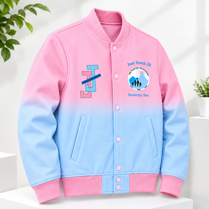 แจ็คแอนด์จิล ออฟ อเมริกา เสื้อแจ็คเก็ตวาร์ซิตี้ผ้าซาตินแบบไล่เฉดสีสำหรับผู้หญิง ปักลายตัวอักษรกรีก กระดุมแป๊ก คอปกและปลายแขนเสื้อถักแบบริบ  เสื้อคลุมสำหรับสวมทับ - Product Image 4