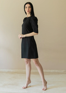 Robe fourreau noire en coton solide pour femme avec manches bouffantes Pearl Detailing Imprimé en numérique en tissu de mousseline de soie Polyester - Product Image 2