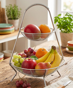 Modern 2-Layer Metal Fruit Holder Stand | Elegant Tabletop <b>Wire</b> <b>Storage</b> <b>Basket</b> for Fruits, Vegetables, and Snacks High quality - Product Image 1