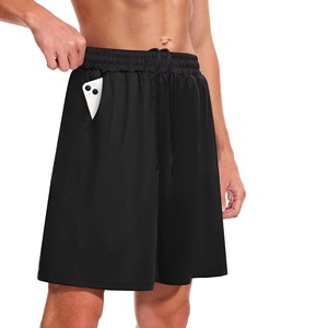 <b>Men</b> Solid Black Swim <b>Trunk</b> With Pockets Quick Dry Woven Polyester Regular Fit Drawstring Shorts - Product Image 1