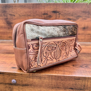 New Luxury Large Capacity Hand Tooled Storage Makeup Organizer <b>Bag</b> <b>for</b> Women Cowhide Travel <b>Toiletries</b> Cosmetic <b>Bag</b> With Handle - Product Image 2
