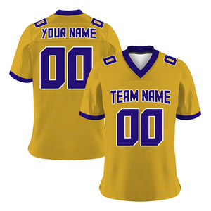 Camiseta de Fútbol Americano Dorada para Hombre, Cuello en V, Manga Corta, Malla Transpirable, 100% Poliéster, Nombre y Número Personalizados, Nombre del Equipo, Deportes - Product Image 4
