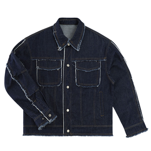 Chaqueta vaquera oversize para hombre con dobladillo sin rematar, chaqueta de mezclilla para hombre, ropa, chaqueta vaquera oversize lisa personalizada - Product Image 6