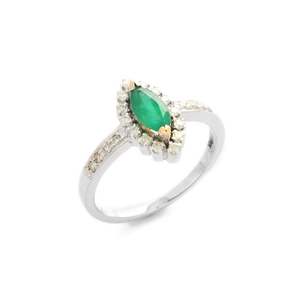 14K White Gold Natural Emerald Statement <b>Ring</b> for Women Resizable Solid Gold - Product Image 3