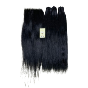 Extensiones de Cabello Natural Liso con Nudos Pequeños y Encaje Suizo 6x6 HD, Extensiones de Cabello Virgen con Mechones de Cabello Negro Azabache - Product Image 1