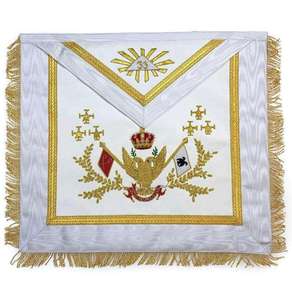 ผ้ากันเปื้อนฟรีเมสันปักลายริบบิ้นสีขาวเงางาม พร้อมปกเสื้อประดับพู่สีทอง รูปนกอินทรีสองหัว และดวงตาแห่งความอุทิศสมฤทธิ์ - Product Image 5