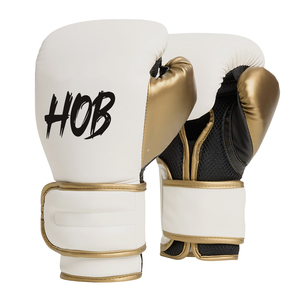 Guantes de Boxeo HOB Blancos con Cordones Dorados, de Cuero PU Transpirable, Equipo de Entrenamiento para Adultos - Product Image 1